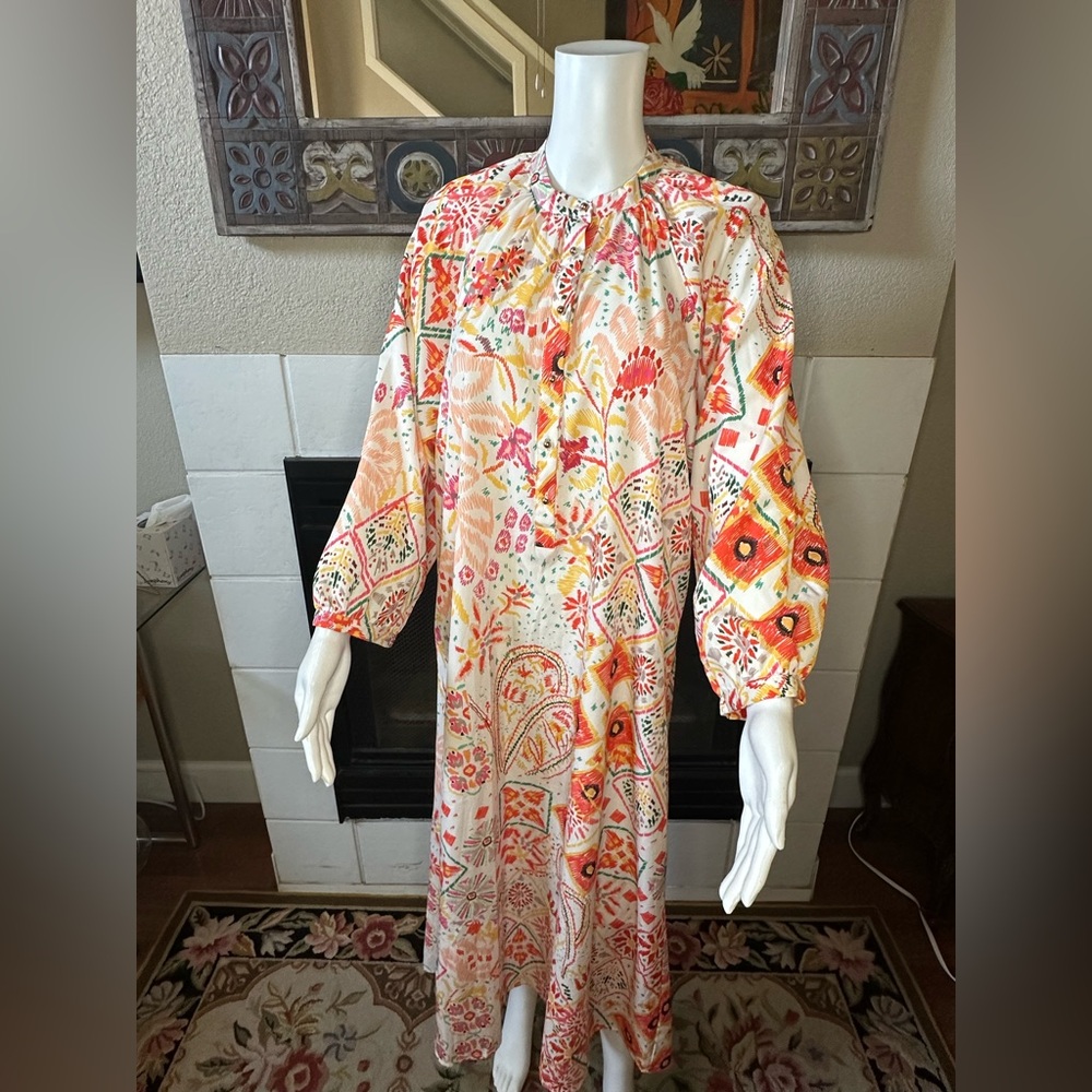 Pink Ripple Colorful Shirt Dress Size Large Arm pit to arm pit 23” Length 49.5”